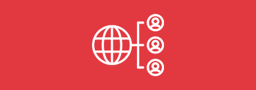 Icon of globe with lines that connect to people in circles